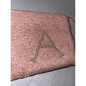 Beaded zip pouch intial "A" Pink